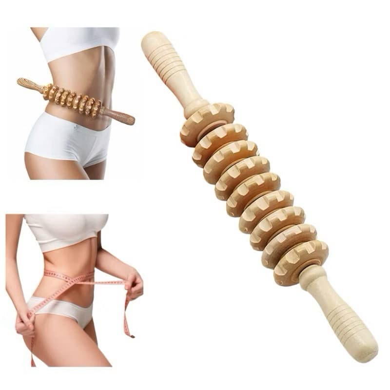 Massageador Corporal de Madeira Roller Manual 9 Rodas