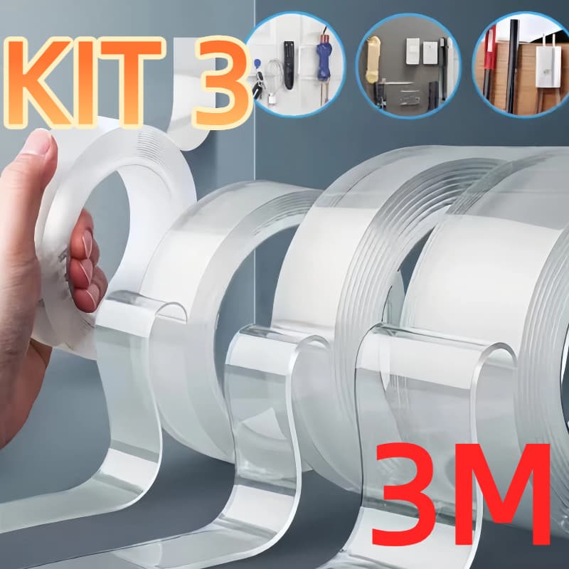 Fita Dupla 3M Extra Forte Rosto Transparente NanoGel Silicone Cola Adesiva Mágica Na Parede Móvel