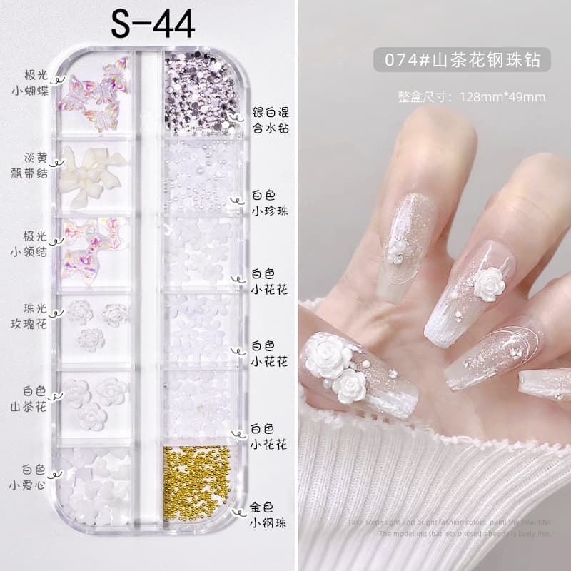 S-44 acessórios de Manicure camélia coração strass prego diamante anel de Metal arco pérola bola de aço decoração de unh