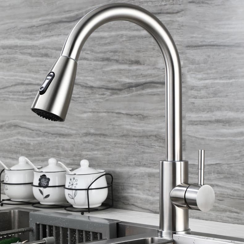 Torneira Gourmet Monocomando de Bancada Inox Fosco com Ducha Extensível – Água Quente e Fria