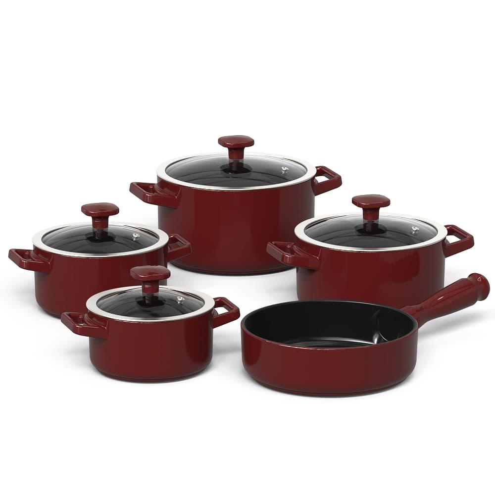 Jogo De Panelas  Aura 5 Pcs - Marsala