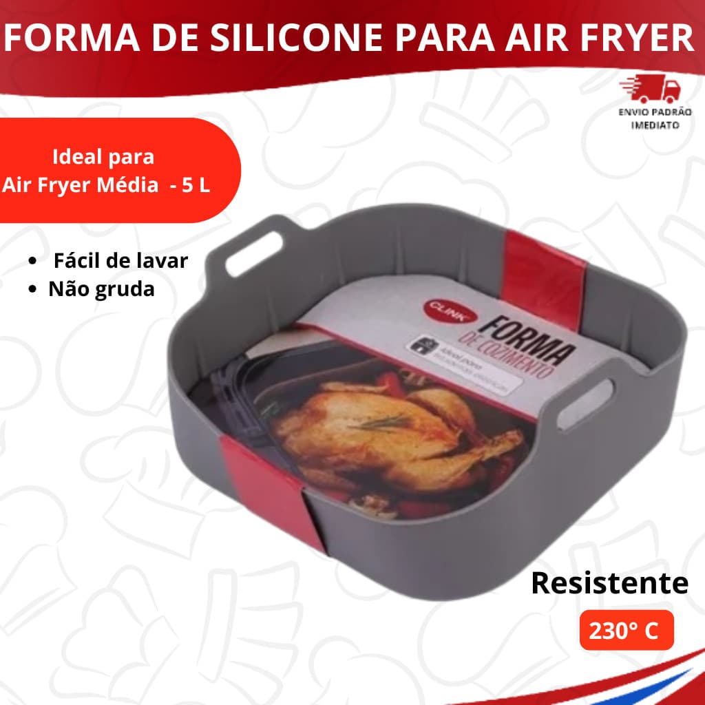 Forma De Silicone Para Air Fryer Clink Média 5L Não Gruda Fácil de Lavar Resiste até 230°C