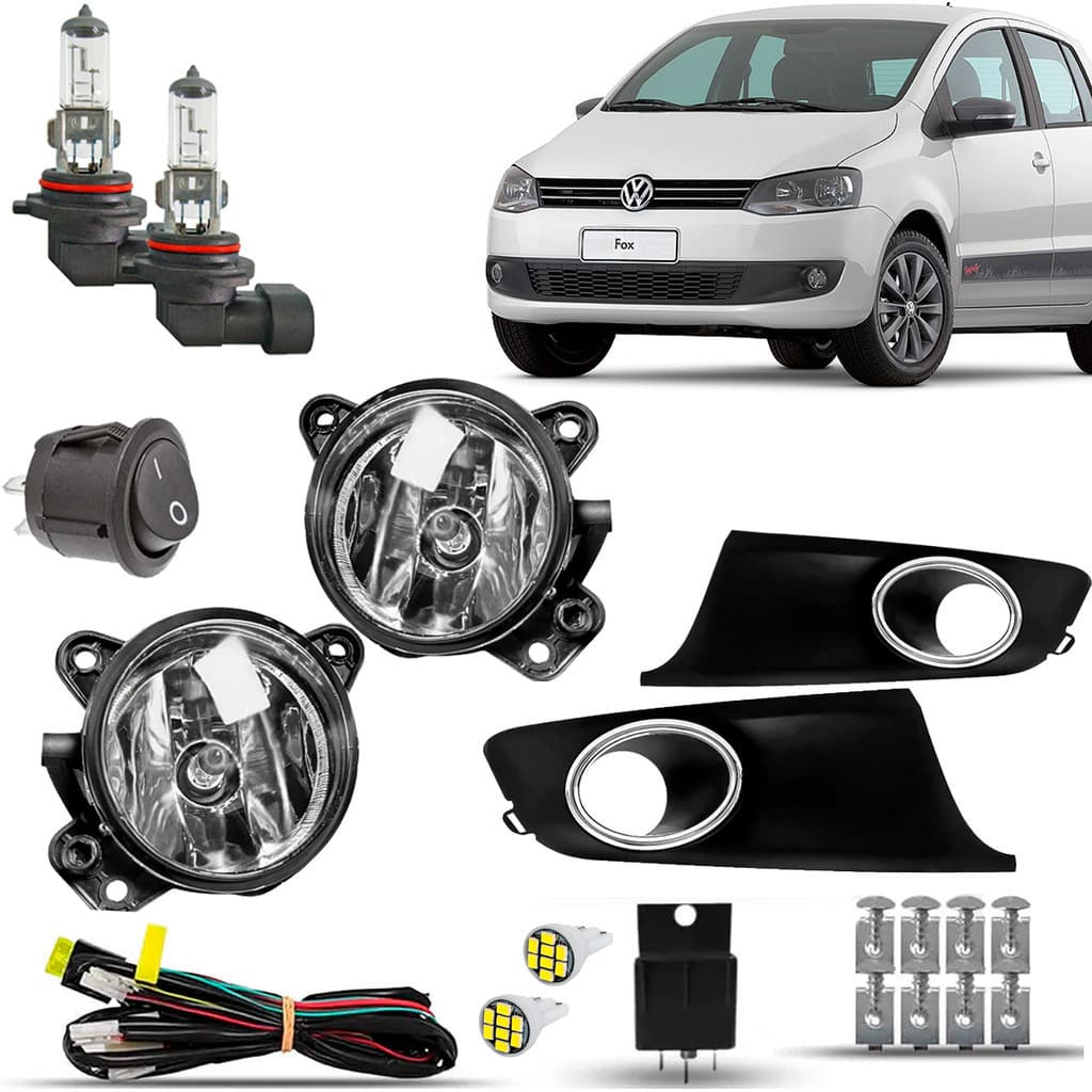 Kit Farol De Milha Farolete Neblina Auxiliar Completo  Vw Fox Spacefox 2010 2011 2012 2013 2014 Com Molduras