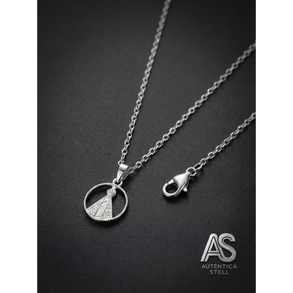 Colar Nossa Senhora Aparecida Prata Aço Inox 42cm Feminino Delicado Fé Proteção Presente