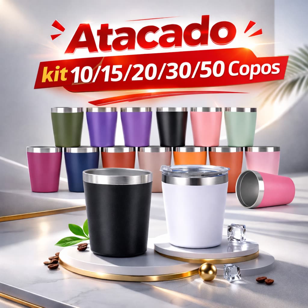 Copo Térmico Inox 260ml Kit Atacado 10/15/20/30/40 Unidades Frete Grátis Loja Brasil Pronta Entrega Cores Variadas