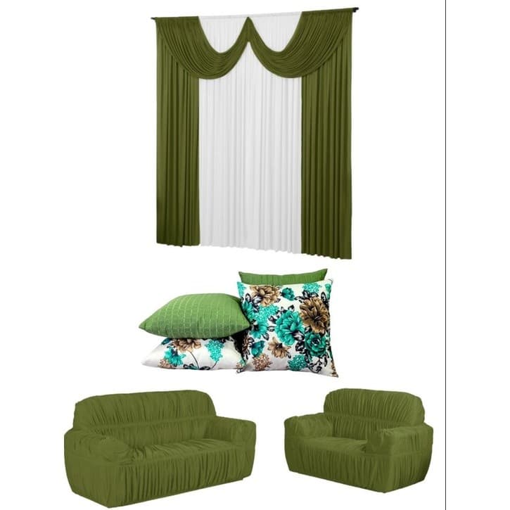 Kit Capa sofa 3x2 lugares + Cortina  paris 2 metros + 4 capas almofadas