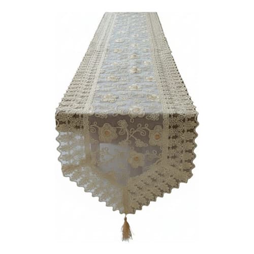 Caminho De Mesa Bordado 40x180 Bege Lisa
