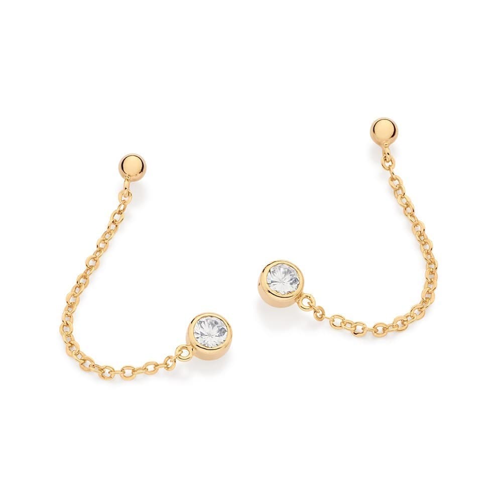 Brinco Rommanel Pêndulo Duplo Com Zircônias E Bolas Banhado A Ouro 18k - 527592