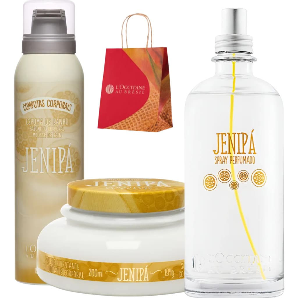 Kit 3 Ítens L'occitane Jenipá Spray, Espuma banho e Souflé