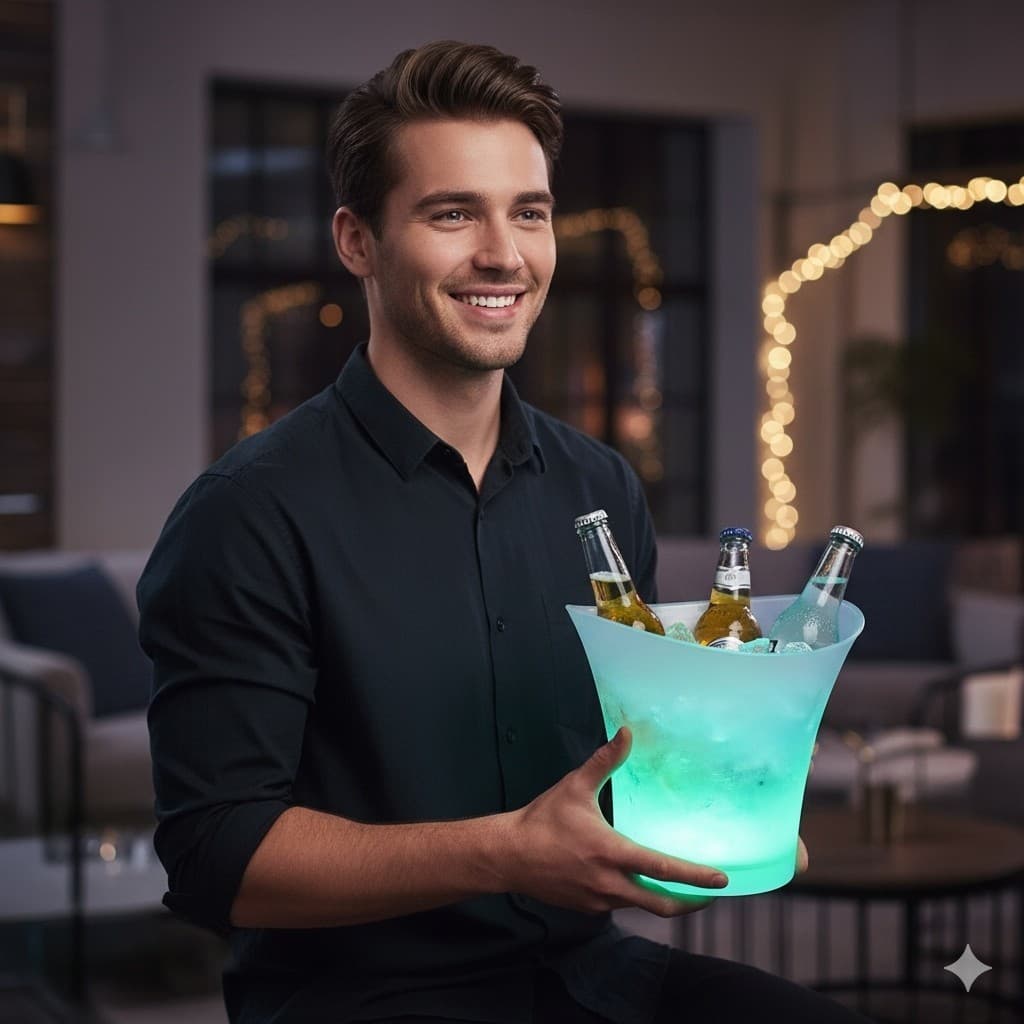 Balde para Bebidas com LED e Caixa de Som Cooler Iluminado Festa Reunião Bar Portátil Bluetooth