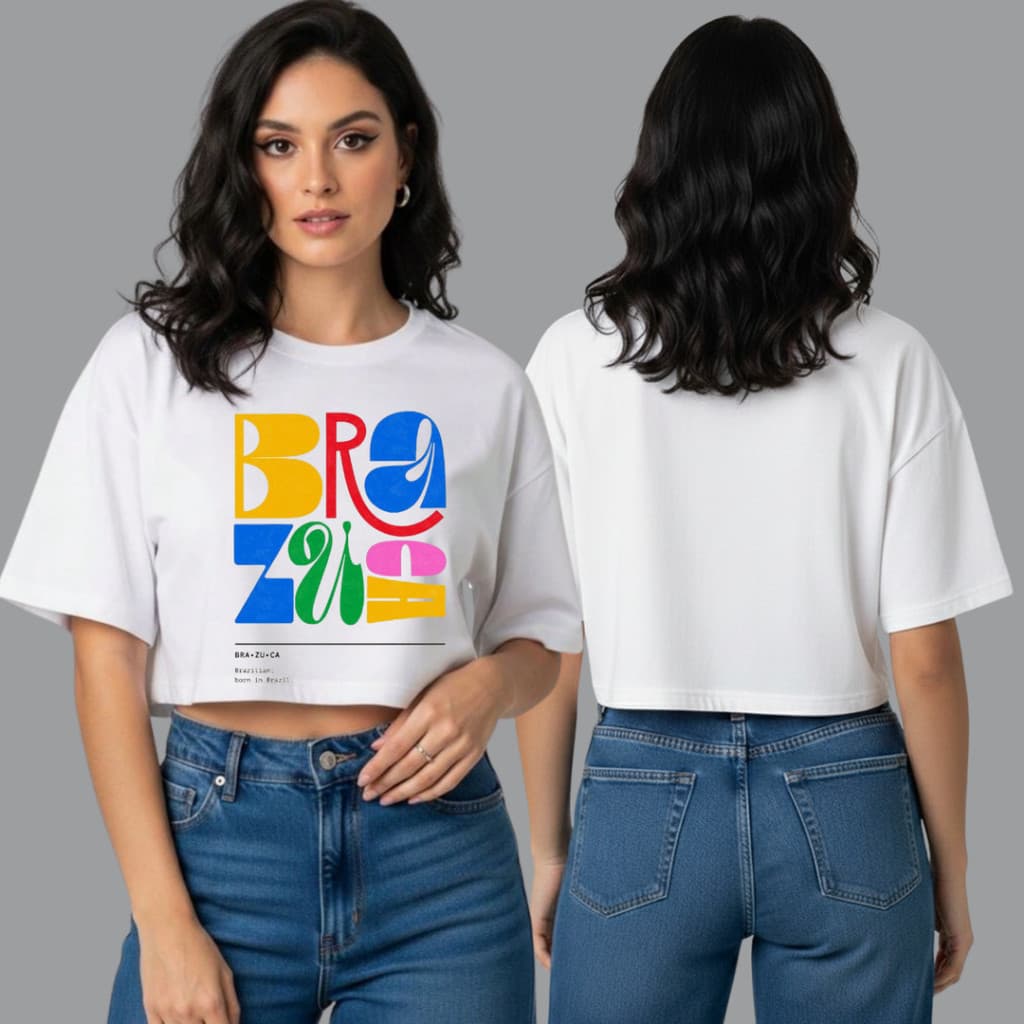 Cropped Feminino Algodão 100% Estilo Copa do Mundo Look Torcida Verão Tendência