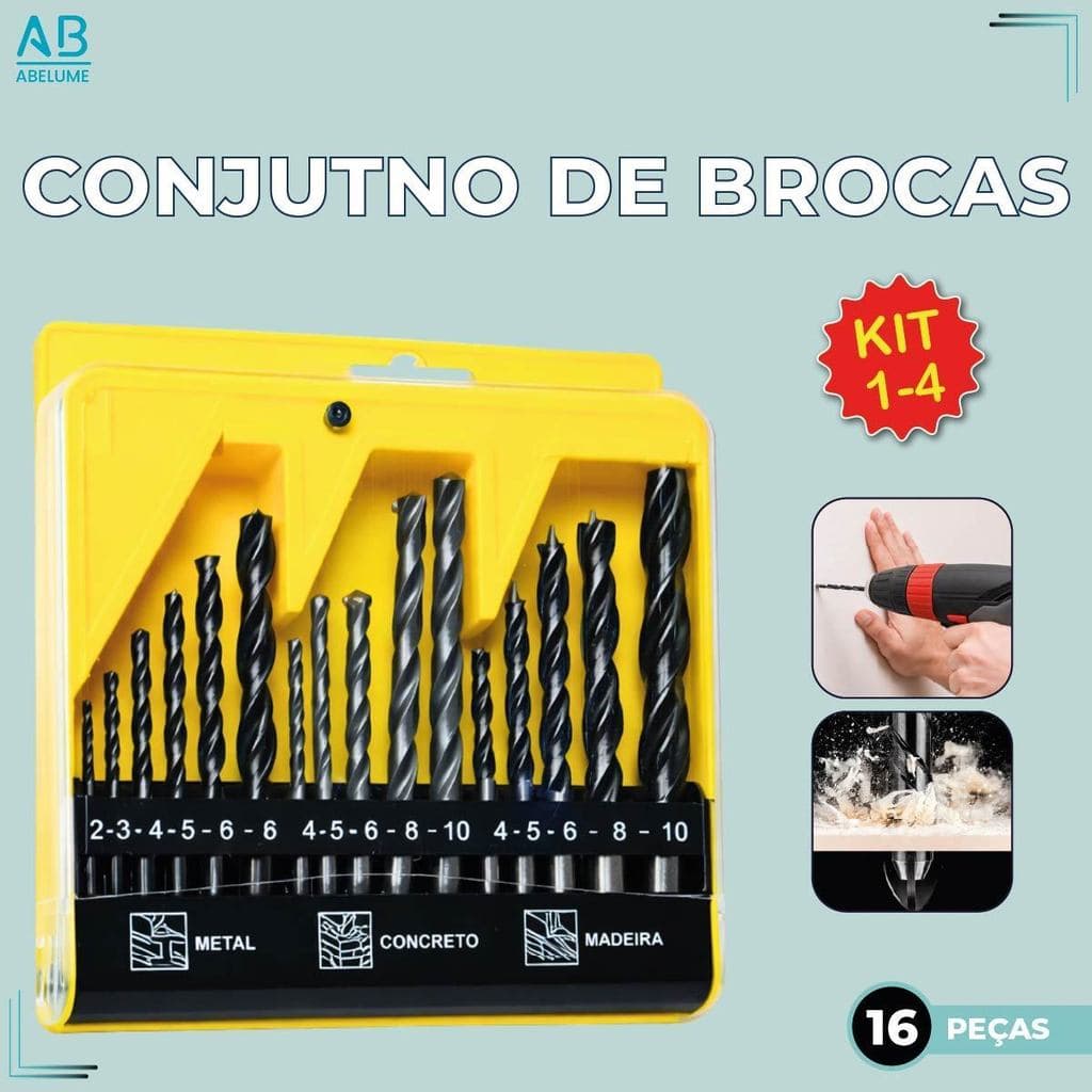 Jogo de Brocas para Madeira Concreto Metal Videa Furadeira Uso Profissional