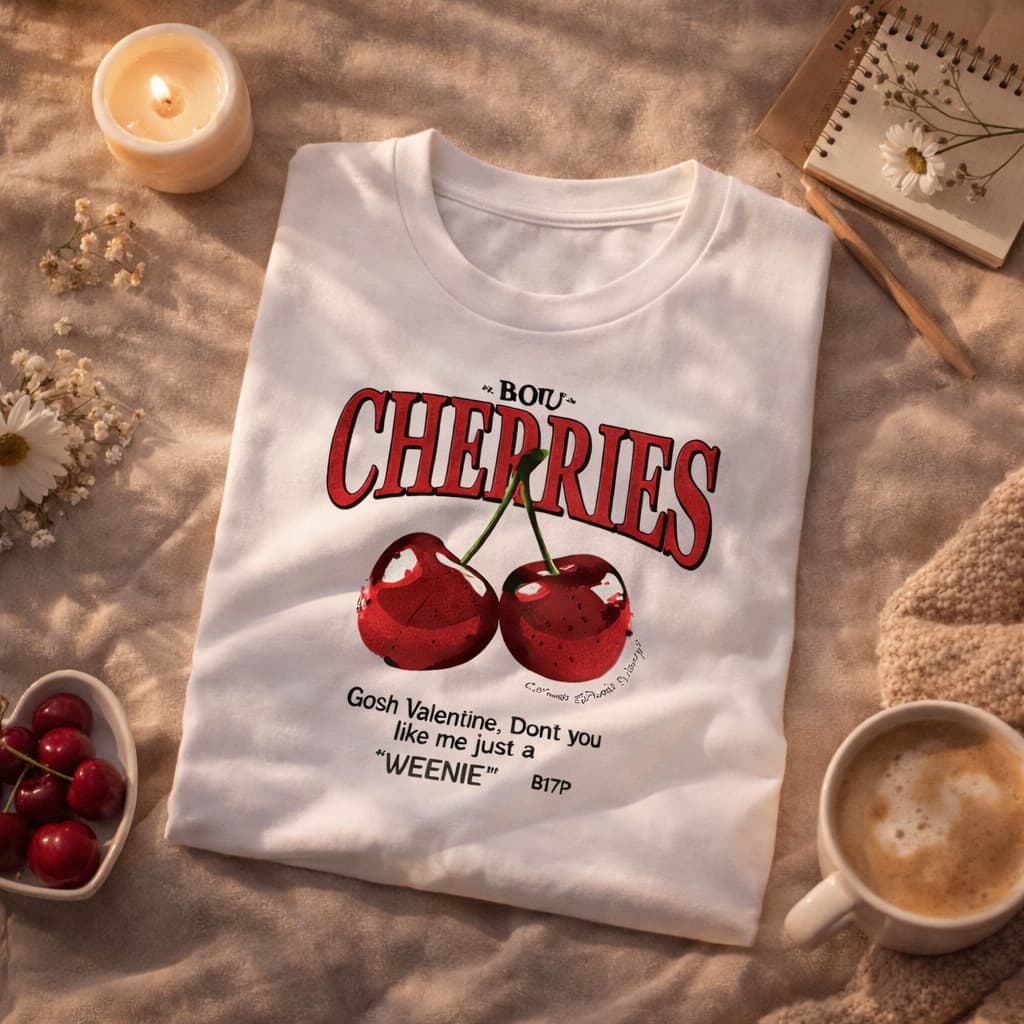 Camiseta Premium Feminina Cereja Cherries Tendência Estilosa Moda