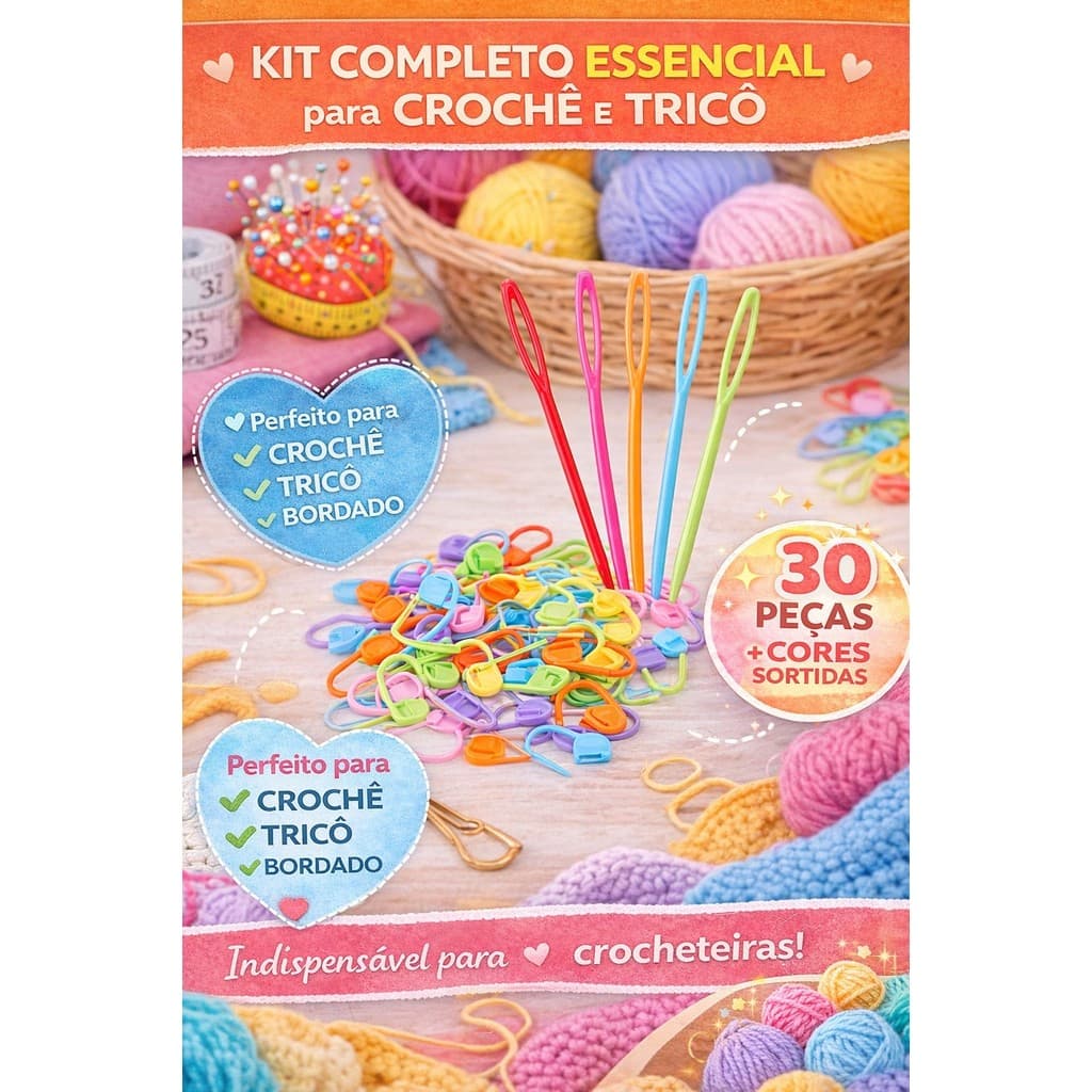 Kit Agulhas Tapeceiro + Marcadores de Ponto Crochê Tricô 30 Peças