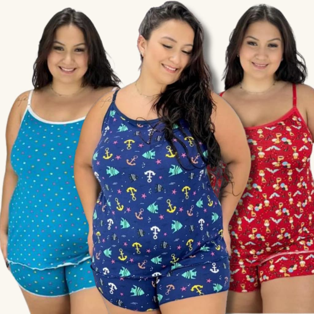 Kit 5 Pijama Plus Size Feminino Soltinho Mulher XGG Larguinho Leve Dia a Dia Short e Blusa Baby Dool Estampado