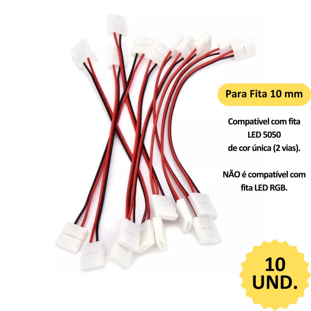 10 Und Emenda 10mm Para Fita LED 5050 Cor Única 2 Vias 12V ou 24V Com Extensor Flexível