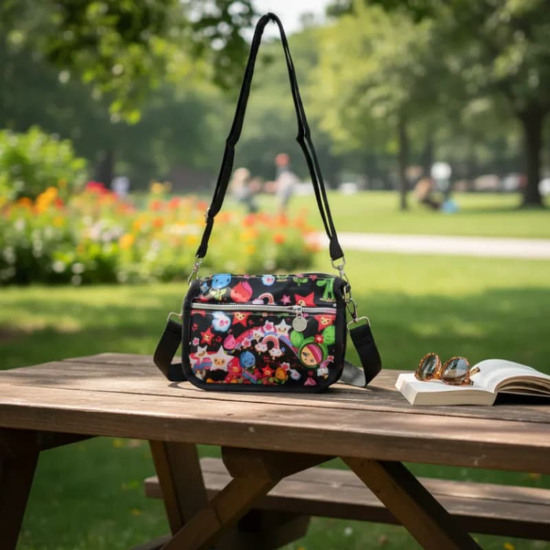 Bolsa Transversal Preto Estampado Sport Juvenil Adolecente
