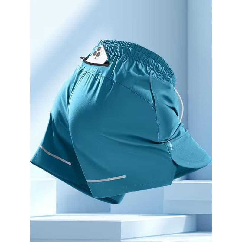 Shorts de corrida masculino pode colocar telefone móvel três pontos esportes maratona profissional pista campo de secage