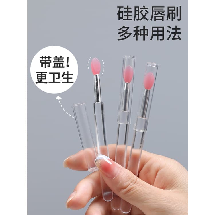 Escova labial de Silicone com tampa, pincel portátil para batom, esmalte labial, bálsamo labial, escova para manchas, Mi