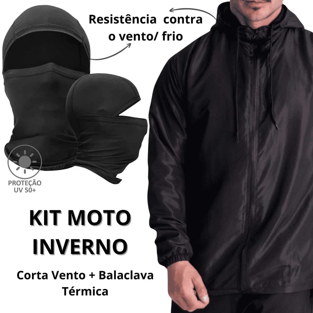Kit Motociclista Corta Vento Impermeável +1 Balaclava Térmica Frio