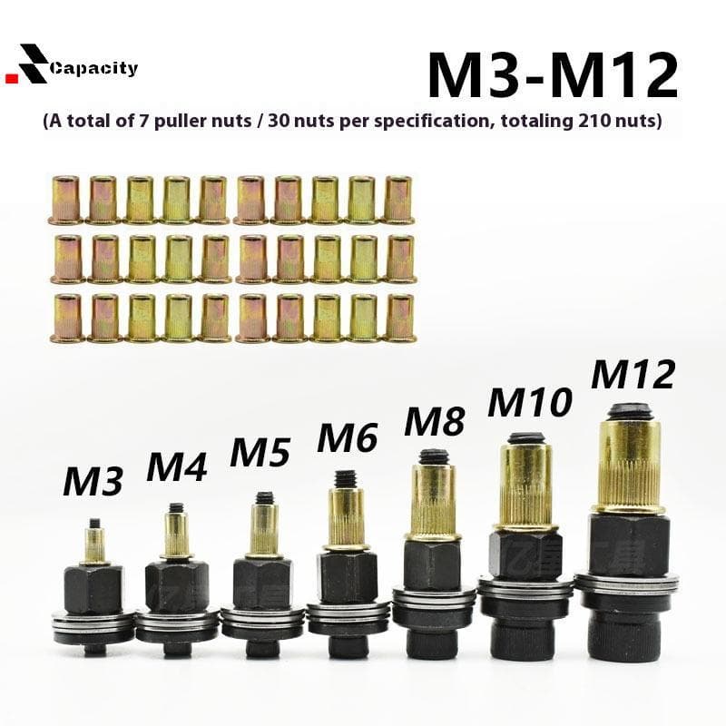 Capacidade 11 Pçs Manual Rebitador Porca Ferramenta Acessório Para Porcas M3 M4 M5 M6 M8 M10 M12 Instalação Simples Mão