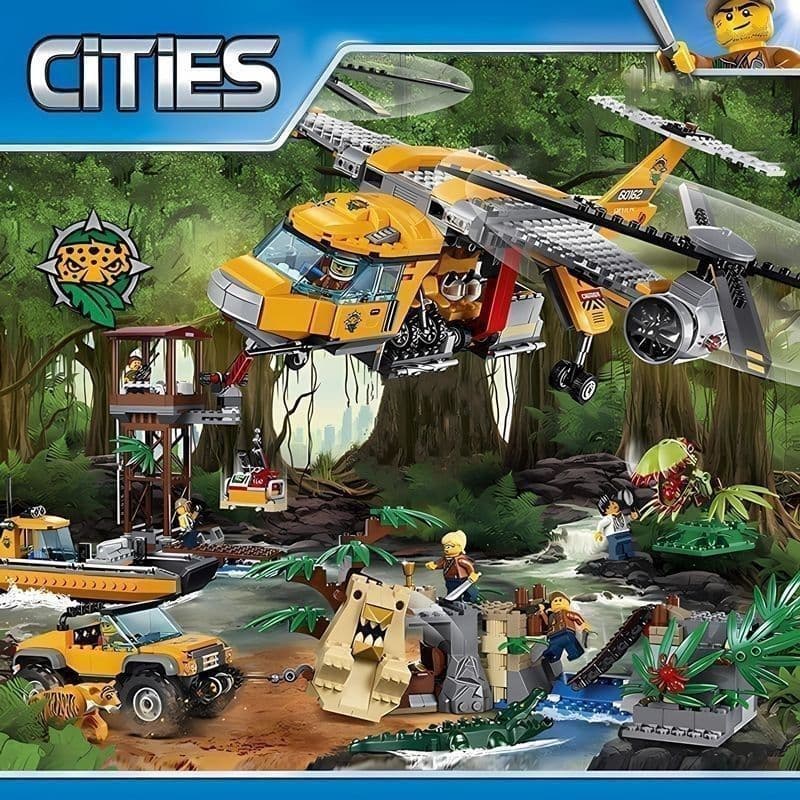 1298 pçs Lego blocos de construção cidade aventura série selva helicóptero menino montagem educacional brinquedo das cri