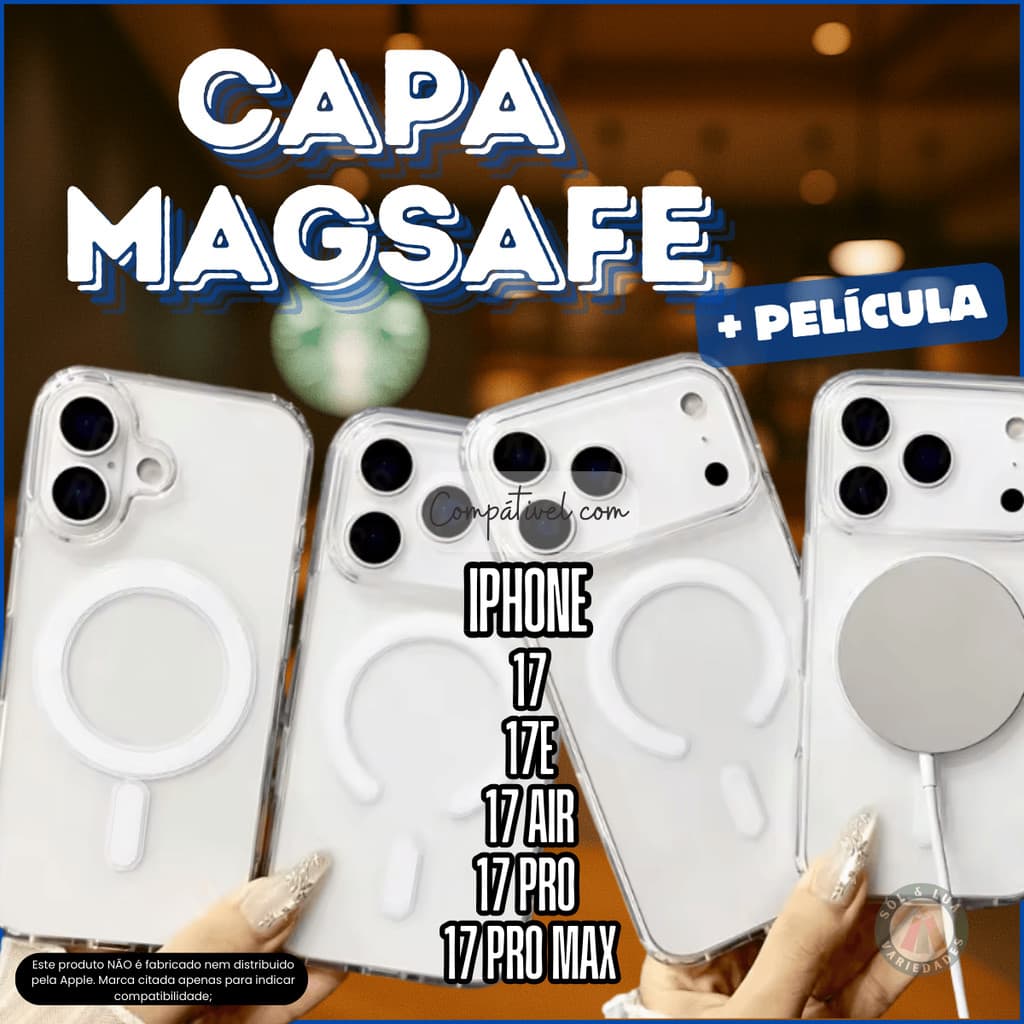 Capa Capinha para Iphone 17 E Air Pro Max compátivel com Magsafe Clear Case Carregamento por Indução