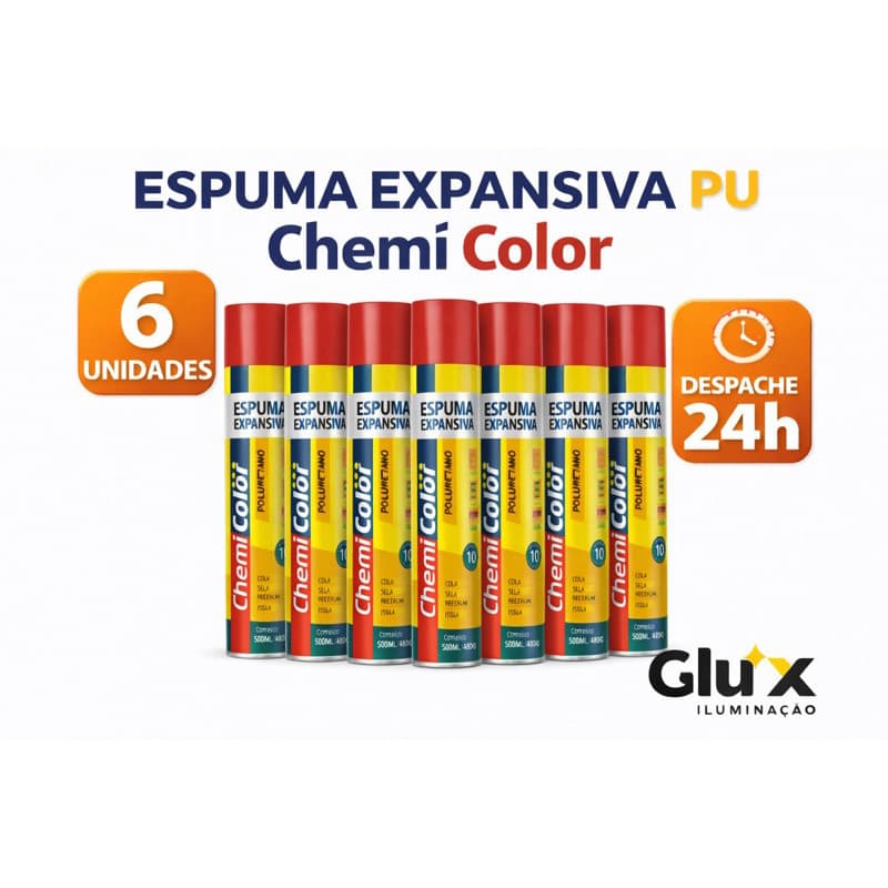 6 Unidades Espuma Expansiva 500ml CHEMICOLOR Uso Geral Vedação Portas Janelas Ar Condicionado e Buracos Preço Atacado