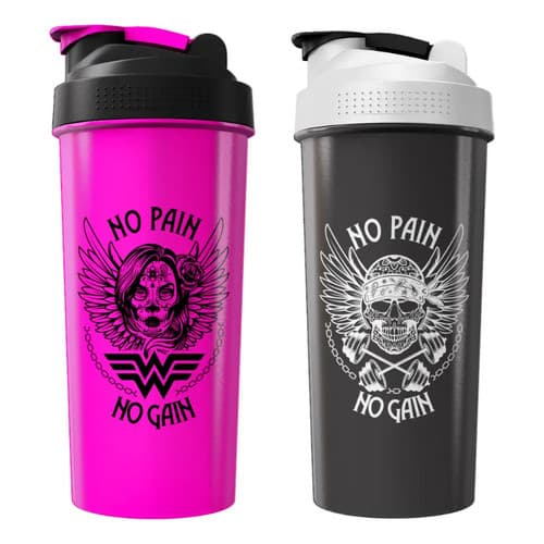 Kit 2 Coqueteleiras Shaker 600ml Academia Casal Fitness Agua Pink E Preto