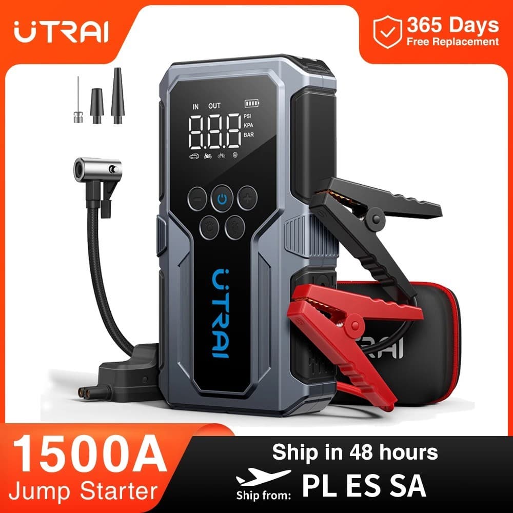 UTRAI 1500A Carro Jump Starter Power Bank Portátil 150PSI Bomba de ar Bateria de carro Boosteres de emergência Dispositi