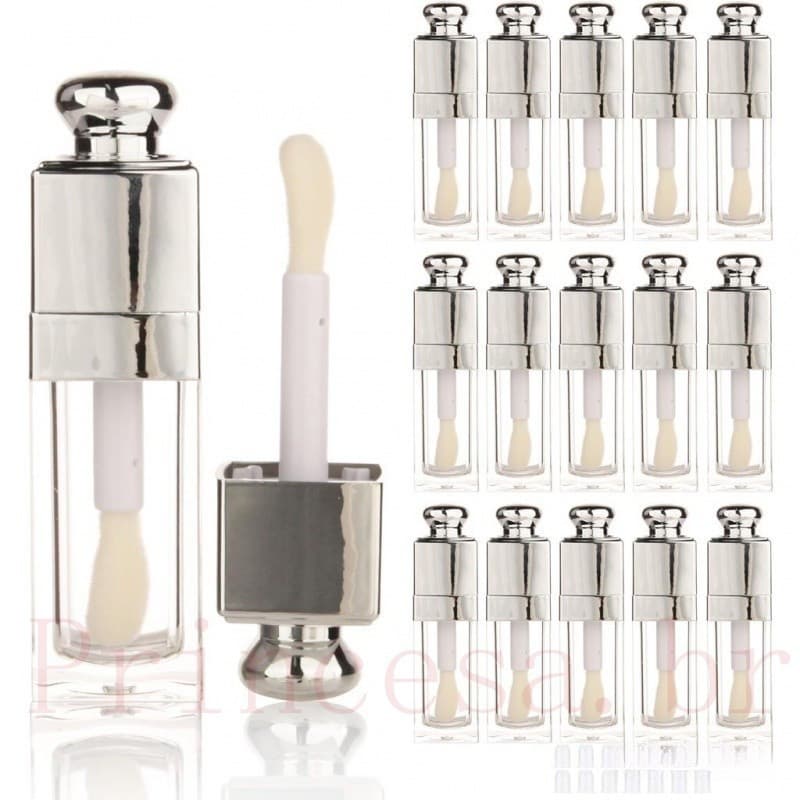 3/5/10 varas tubo de esmalte labial recarregável vazio, recipiente de bálsamo labial com cabeça de escova, amostra de ba