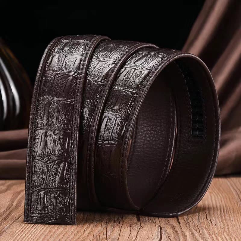 Cinto masculino de couro genuíno com fivela automática, padrão de crocodilo, negócios, Casual, calças de couro de vaca