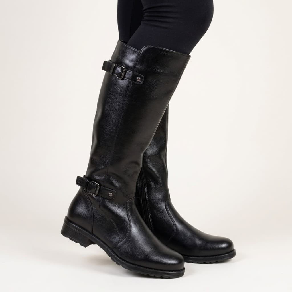 Bota Mooncity Salto Montaria 3 Cm Cano Longo 72135 Preto
