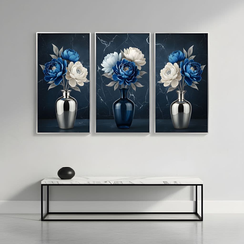 Quadro decorativo Grande Flor azul vaso elegante luxo premium moderno decoração sala escritório