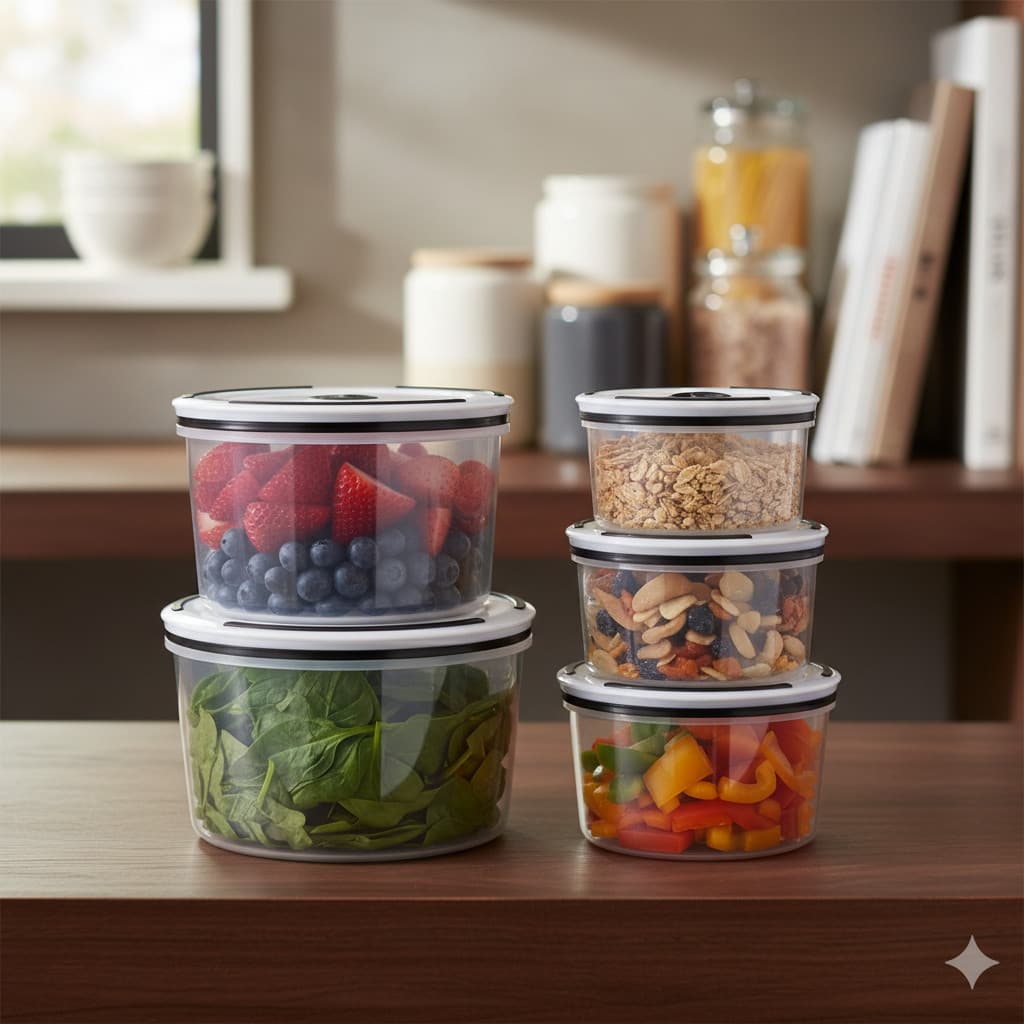Kit Potes Herméticos 5 Peças Organizadores Cozinha Vedação Alimentos Empilhável Plástico Transparente 400ml a 2000ml