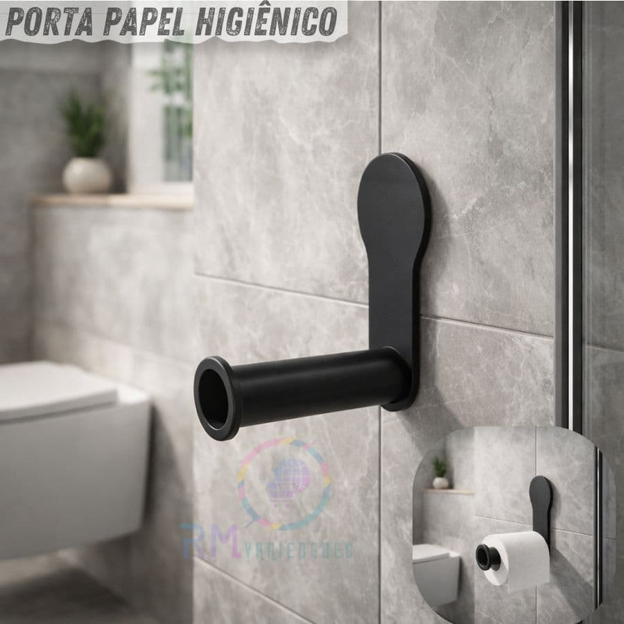 Porta Papel Higiênico Suporte de Papel Para Banheiro Preto