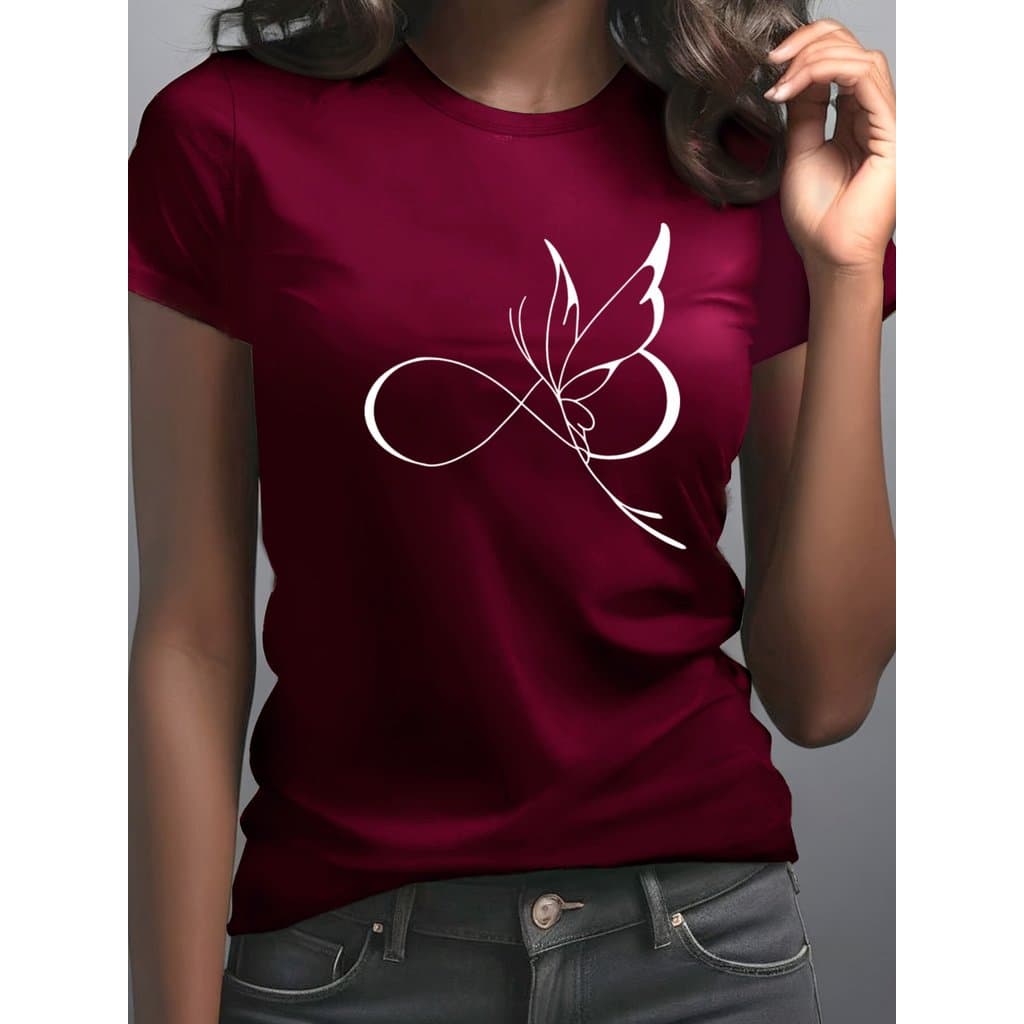 camiseta feita em 100% algodão T-shirt Elegante Estampada para Mulher - Moda de Verão