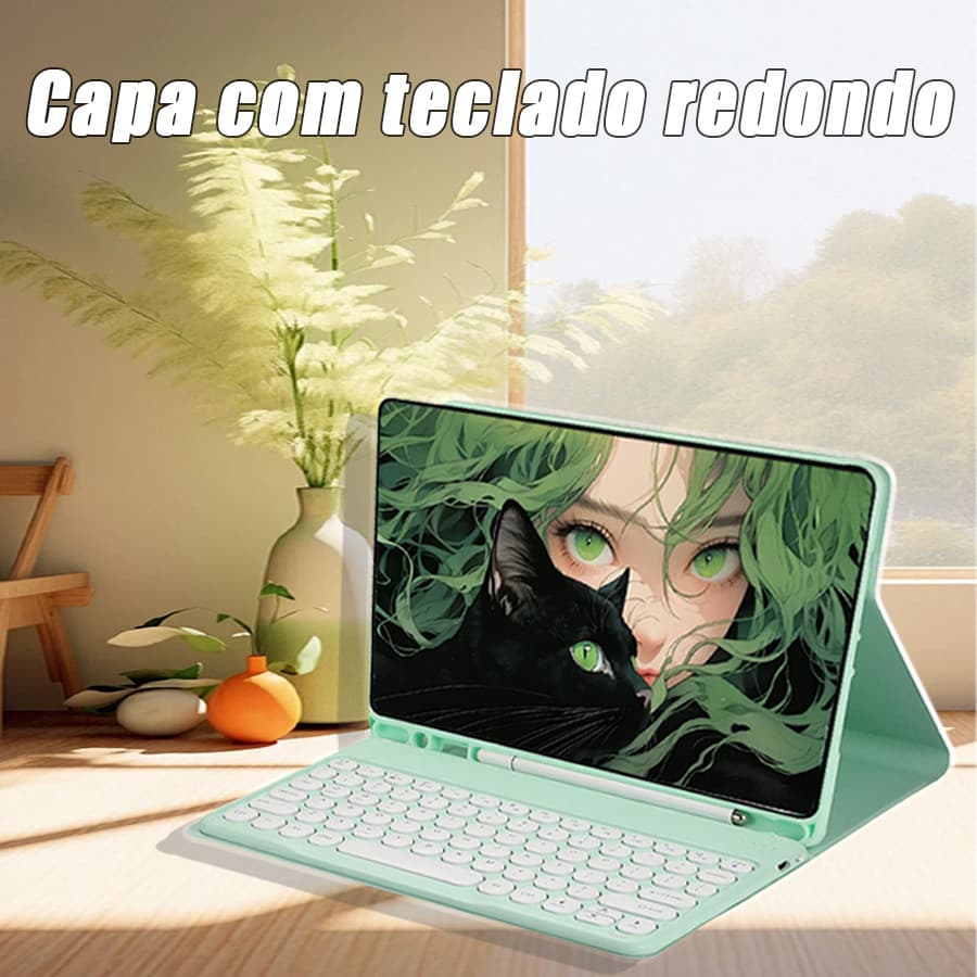 Capa com teclado redondo para Samsung Galaxy Tab S6 lite, A7, A8, A9plus, S7 S8, S7plus, S8plus, S7FE, S8Ultra