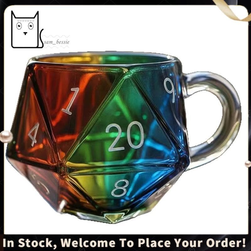 Caneca De Dados Arco-Íris D20 , Vidro Poliédrico De 20 Lados Para Amantes De Jogos De Tabuleiro , Copo De Café Transpare