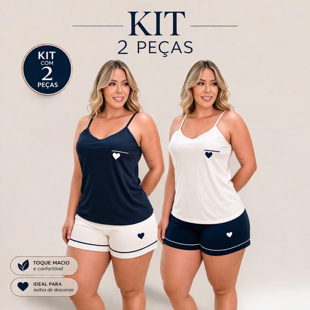 Kit 4 Peças Pijama Babydoll Feminino alcinha de Algodão confortável e Coração Roupa íntima de Dormir