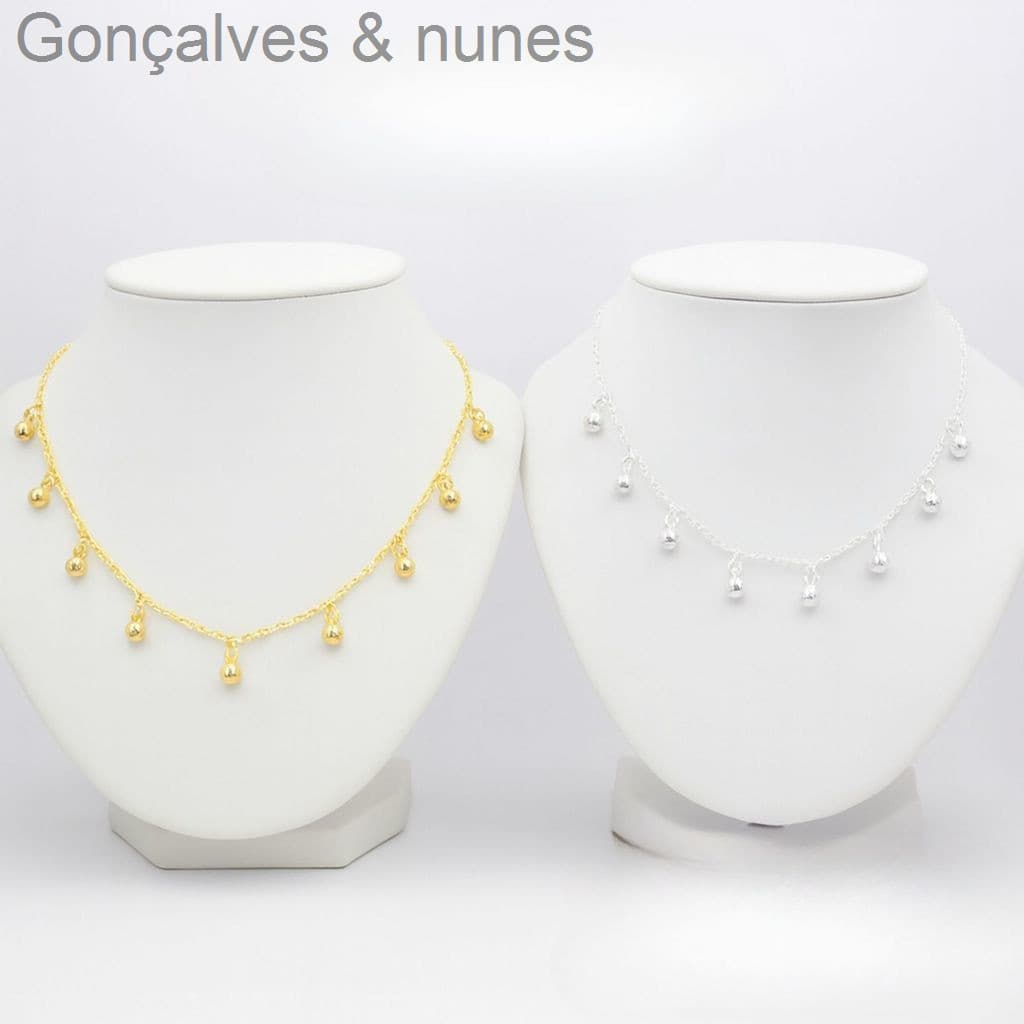 (V)Choker Feminino Bolinhas – 35cm com Extensor, Dourado ou Prata00G3