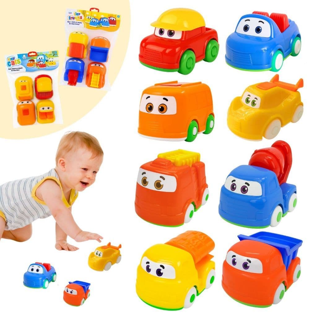 Kit 8 Carrinhos Educativos Infantil Didático Tiny Cars E Caminhões Construtores Estimula Bebê