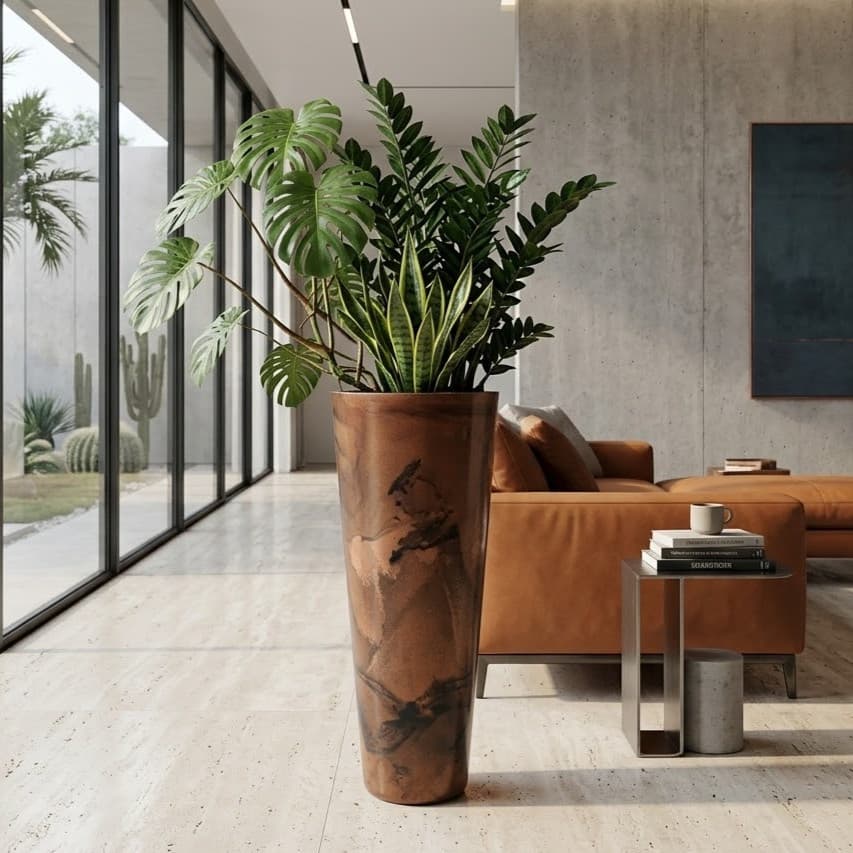 Vaso Premium Cone Ibiza 68cm Grande Marmorizado Liso Polido Elegante Para Plantas Decorativas