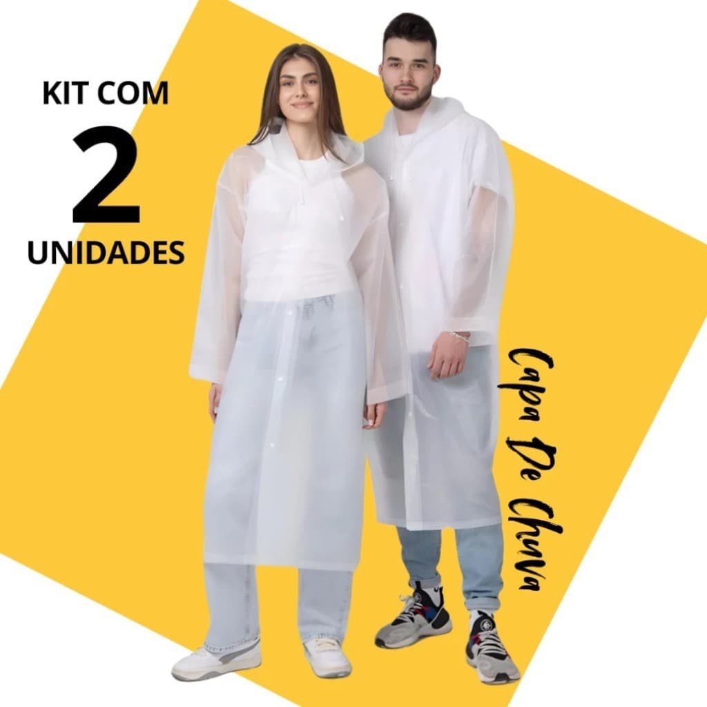 2 Capas de Chuva Grossa Longa Premium Transparente Reforçada P/ Adulto Unissex Impermeável Reutilizável