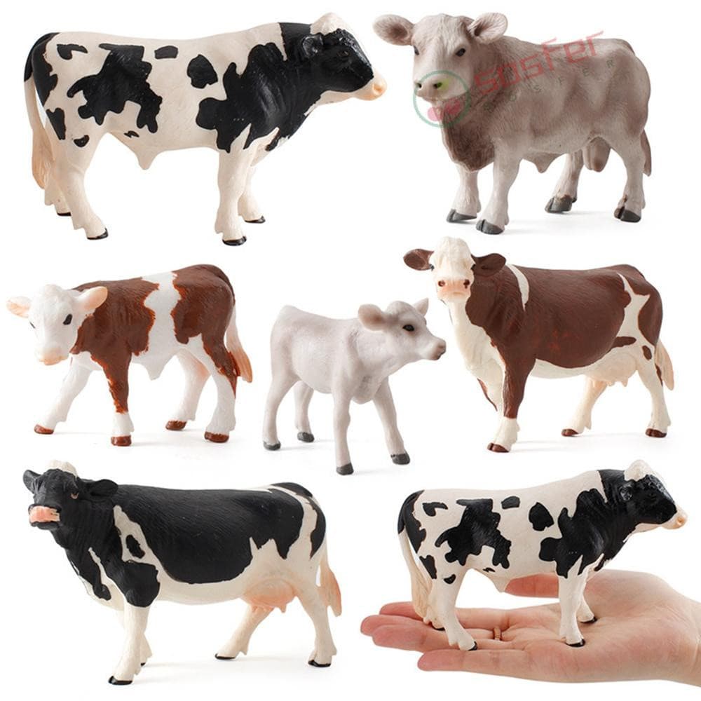 SOSFER 1/6pcs Figura De Ação De Vaca Educacional Toy Zoo Animais Da Fazenda Crianças Modelos De Plástico Para Bebês