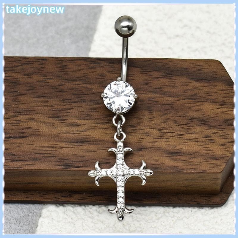 [takejoynewBR] Personalidade Cruz Pingentes Anéis De Umbigo Para Mulheres Zircão Prego Body Piercings Jóias Tbr