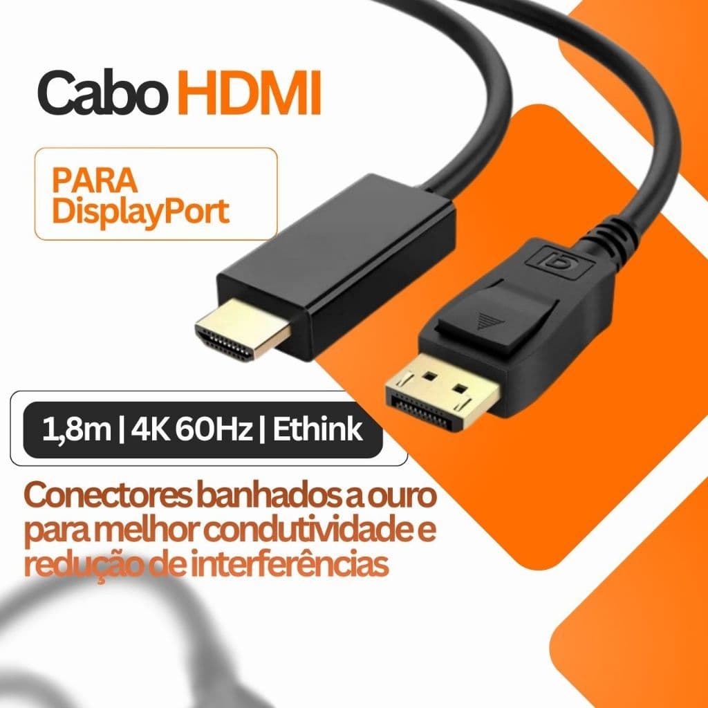 Cabo HDMI para DisplayPort 1,8m | 4K 60Hz | Ethink