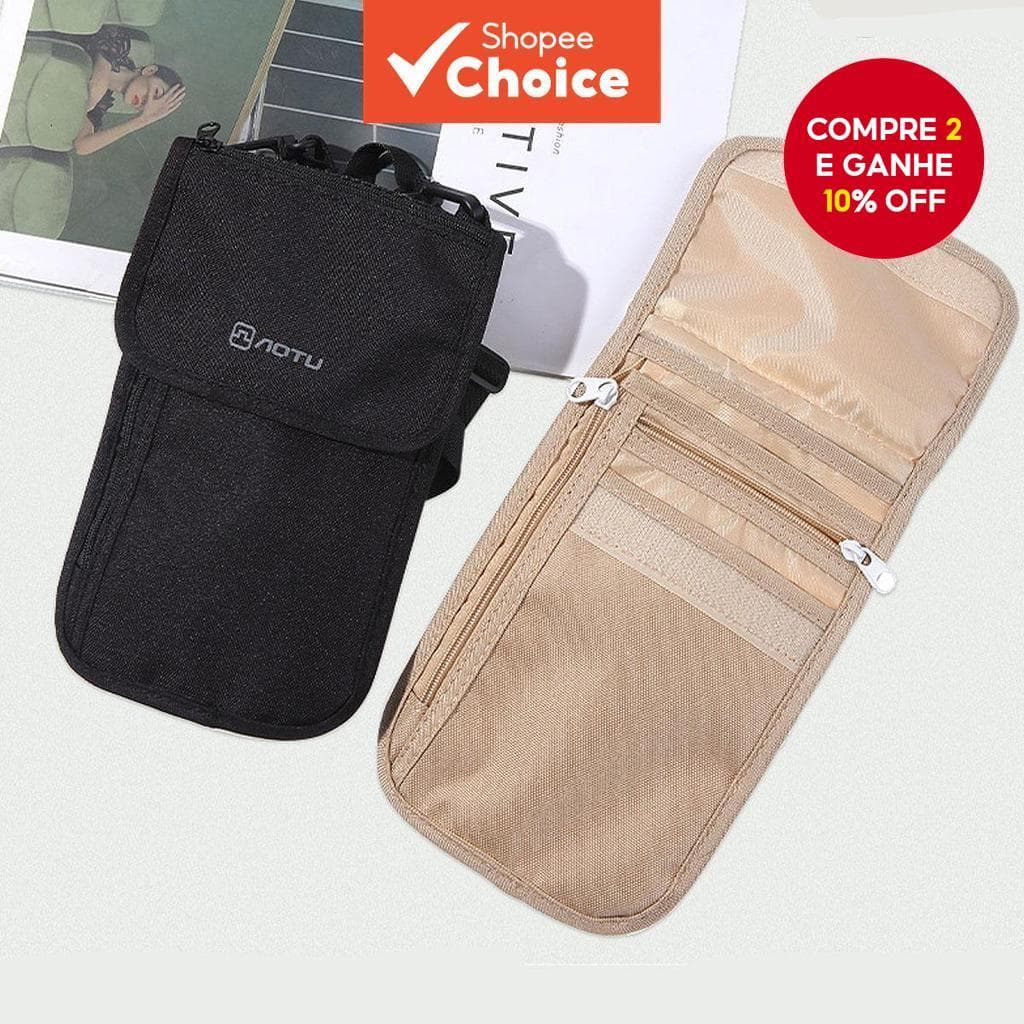 Carteira Antifurto para Viagem ao Ar Livre, Impermeável, Armazenamento, Pescoço, Bolsa para Passaporte de Celular