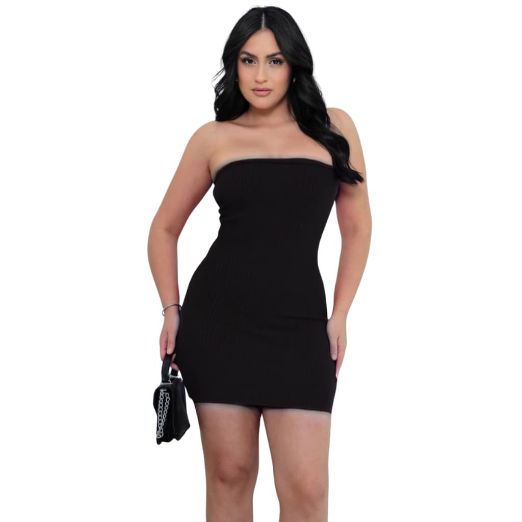 Vestidos Feminino Tomara Que Caia Tubinho Curto Malha Canelada Tendência Anarruga