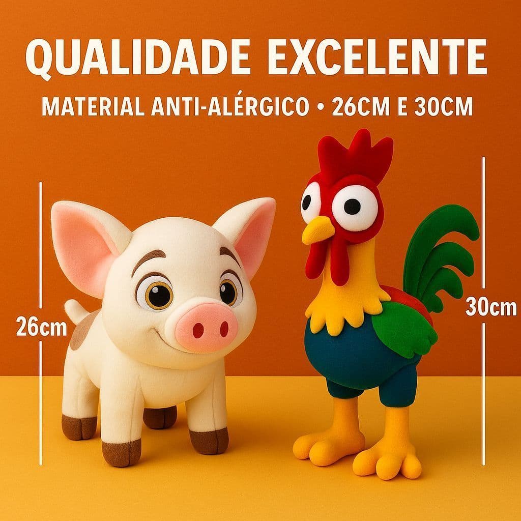 Pelucia HeiHei Galo e Pua Porquinho Moana Presente Disney Menina Menino Brinquedo Stitch Pelúcia